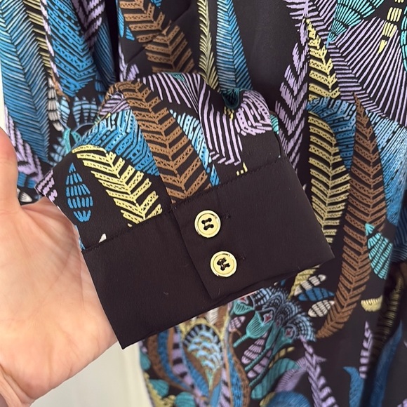 Bob Mackie Blue Green Long Sleeve Graphic Blouse - Picture 7 of 13